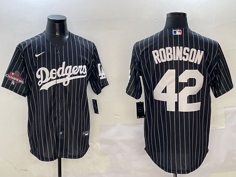 Men Los Angeles Dodgers 42 Robinson Black Stripe Jointly Name 2025 Nike MLB Jersey style 3